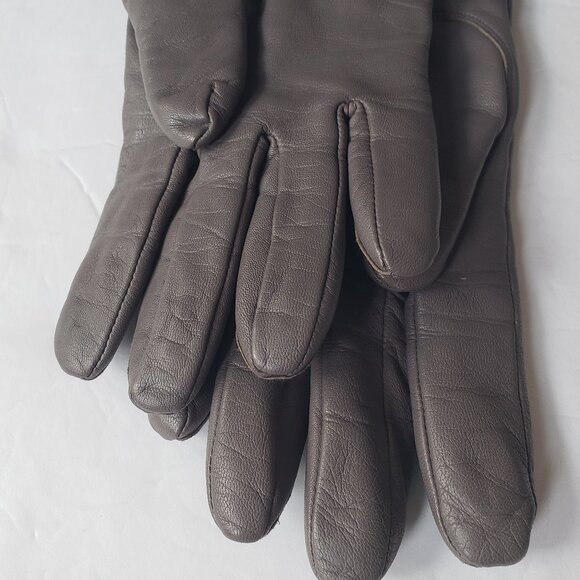Banana Republic Leather Ribbed Knit Cuffs Gray Gloves - Picture 10 of 11